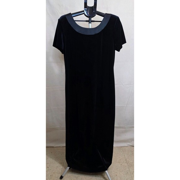 Vintage Plaza South Black Velvet Dress w/ Satin Trim | 1990s–2000s | Size 14 - Picture 2 of 11